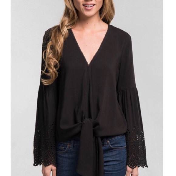 Last 1! 🌟Black Tie Front Bell Sleeve Top - Picture 6 of 8